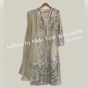 4pcs semi formal Suffuse by Nida Yasir outfit, Indian Pakistani clothes